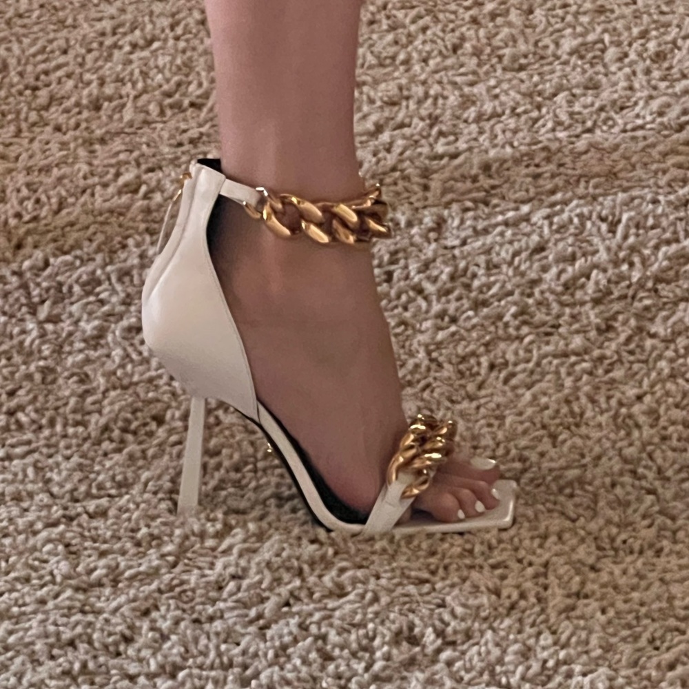 Versace White and Gold Chain Stiletto Heels New in box